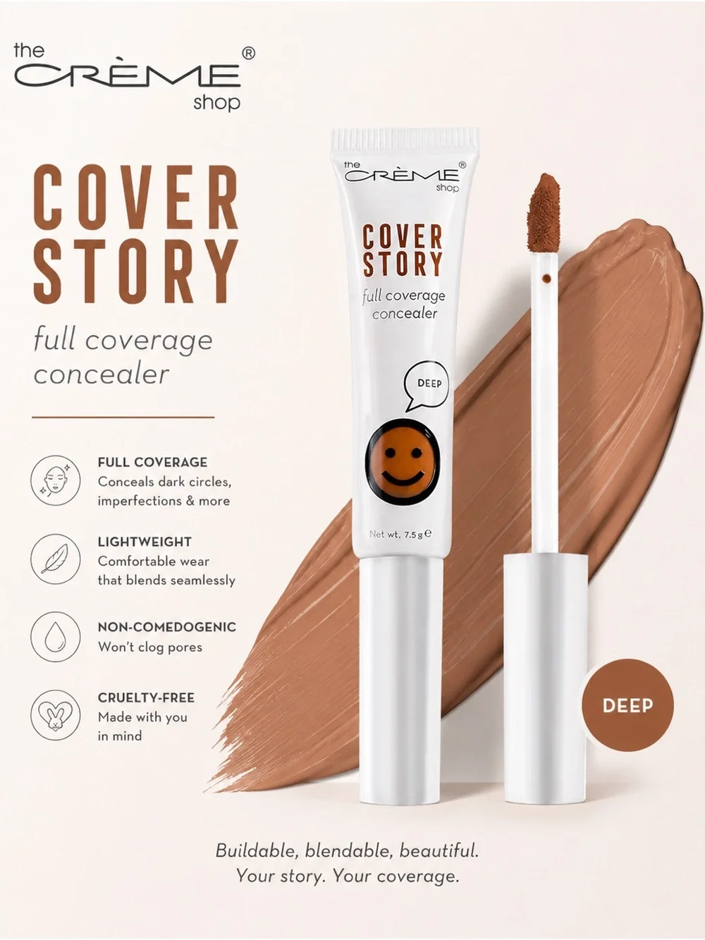 The Crème Shop Cover Story Full Coverage Concealer – Deep | New In Box